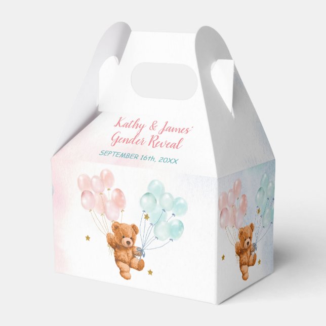 Bärengeschlecht zeigt Rosa und Blauer Ballon Geschenkschachtel (Vorderseite)