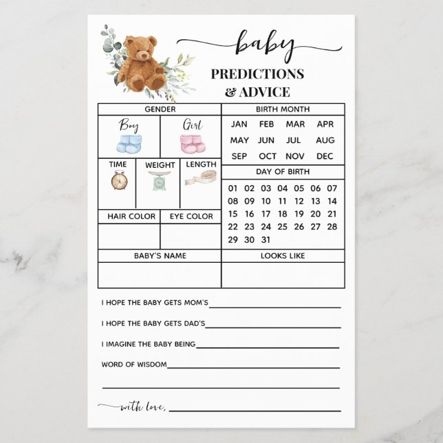 Bärengrün Vorhersagen Ratschlag Kinderduschkarte Flyer (Vorne)