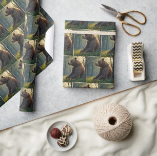 Bärenholz mit Wildblumen Geschenkpapier