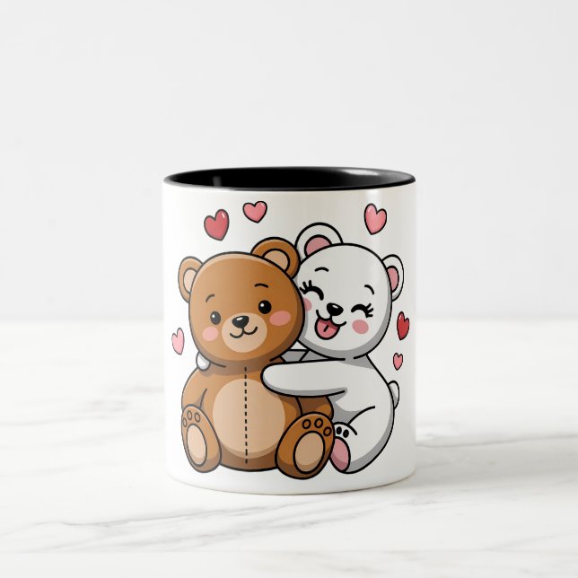 Bärenhugs und Herzschläge Zweifarbige Tasse (Mittel)