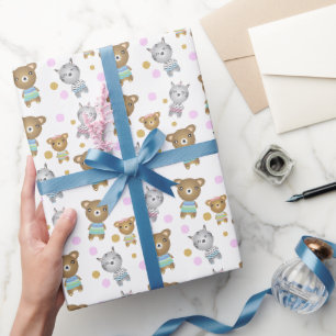 Bärenjungen und Zebra Illustration Geschenkpapier