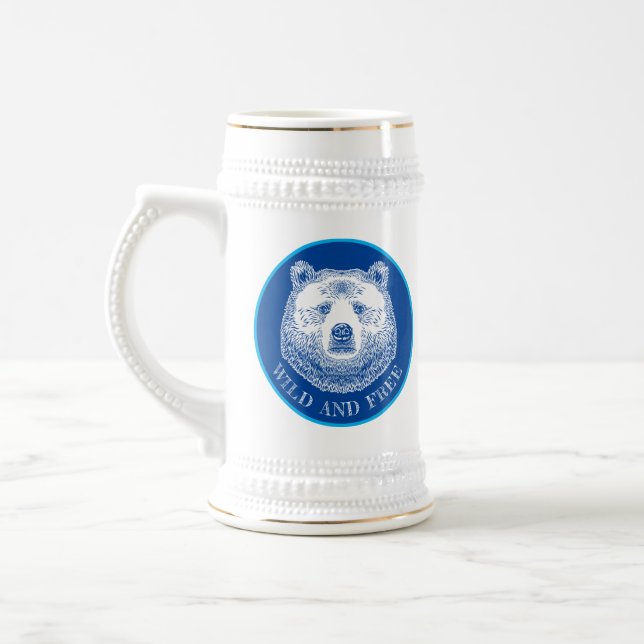 Bärenkopf, frei und frei, Handzeichnung Bierglas (Links)