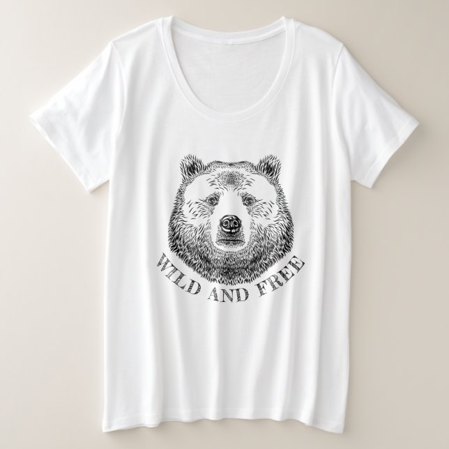 Bärenkopf, frei und frei, Handzeichnung Große Größe T-Shirt (Design vorne)