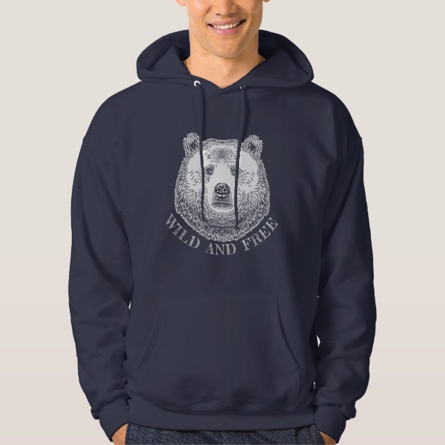 Bärenkopf, frei und frei, Handzeichnung Hoodie (Vorderseite)