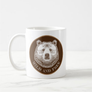 Bärenkopf, frei und frei, Handzeichnung Kaffeetasse