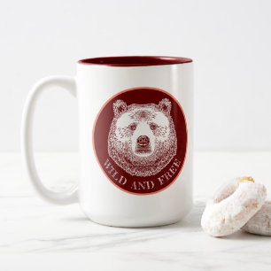 Bärenkopf, frei und frei, Handzeichnung Zweifarbige Tasse