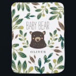 Bärenkuppe Babydecke<br><div class="desc">Woodland thematisierte Babydesign von Shelby Allison mit einer Illustration von skurrilen grünen Blumendesigns,  die ein süßes Bärenkuppportrait mit den Worten "Babbär" umgeben.</div>