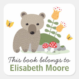 Bärenkuppe mit Blume und Schmetterlingen Buchzeich Quadratischer Aufkleber