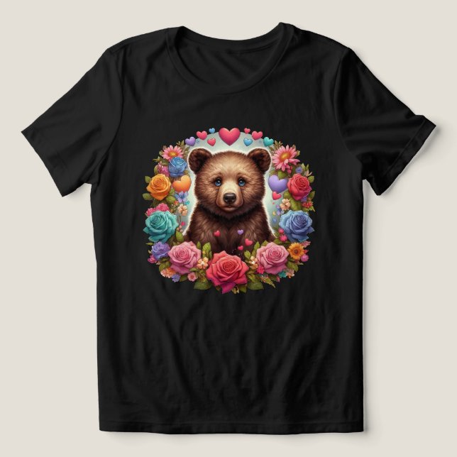 Bärenkuppe umgeben von Rose und Herzen Tri-Blend Shirt (Design Vorderseite)