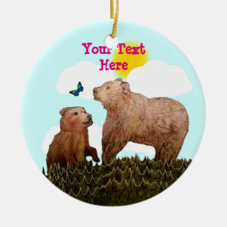 Bärenkuppe und Mutter mit Schmetterling Keramik Ornament