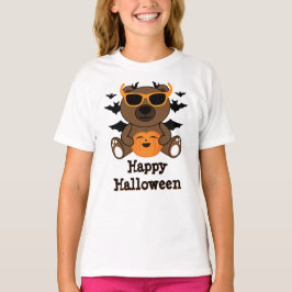 Bärenkürbis schwarze Fledermäuse Happy Halloween T-Shirt