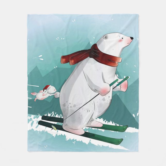 Bärenliebhaber | Eisbär Skifahren Funny Bear Niedl Fleecedecke (Vorderseite)