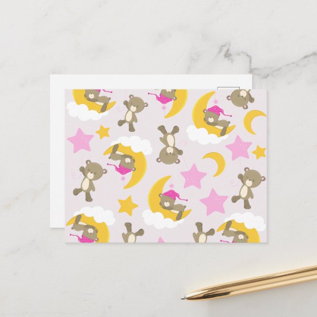 Bärenmuster, Teddybären, Niedliche Bären, Sterne Postkarte (Vorderseite/Rückseite Beispiel)