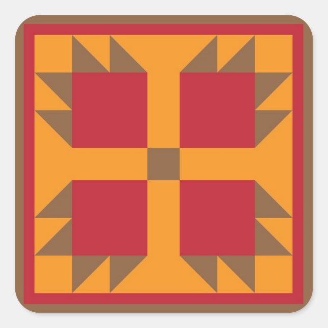 Bärenpaw-Quiltblock (braun, rot, orange) Quadratischer Aufkleber (Vorderseite)