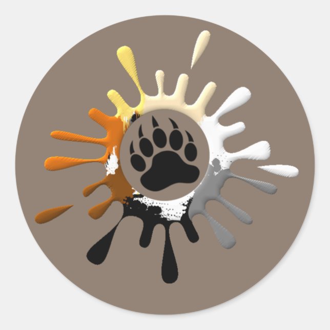 Bärenpaw Splash Bärenfarben Runder Aufkleber (Vorderseite)