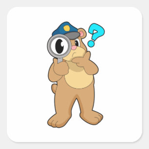 Bärenpolizist Magnifying Glas Quadratischer Aufkleber