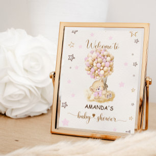 Bärenrosa Ballons Babydusche Rosa Begrüßungszeiche Poster