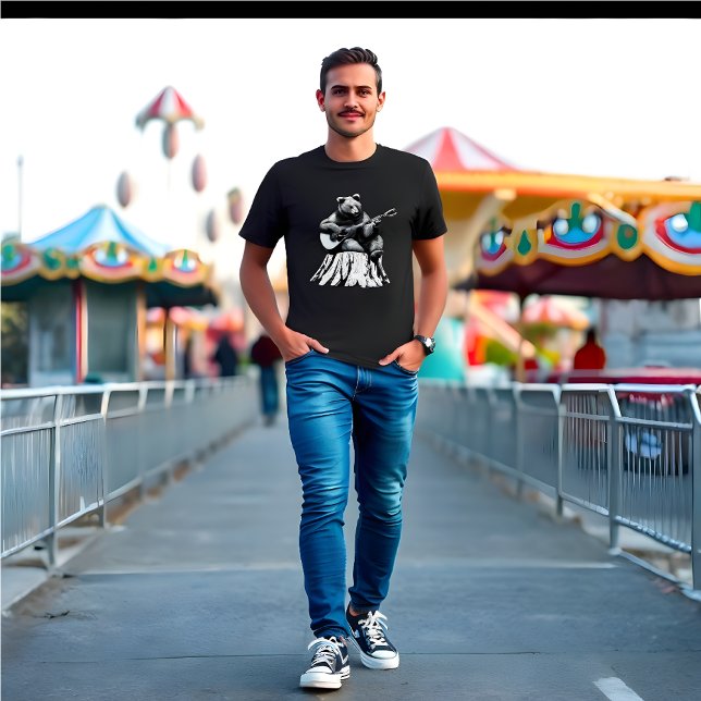 Bärenspielen Akustische Gitarre - Schwarzer T - Sh T-Shirt (Bear Playing Guitar)