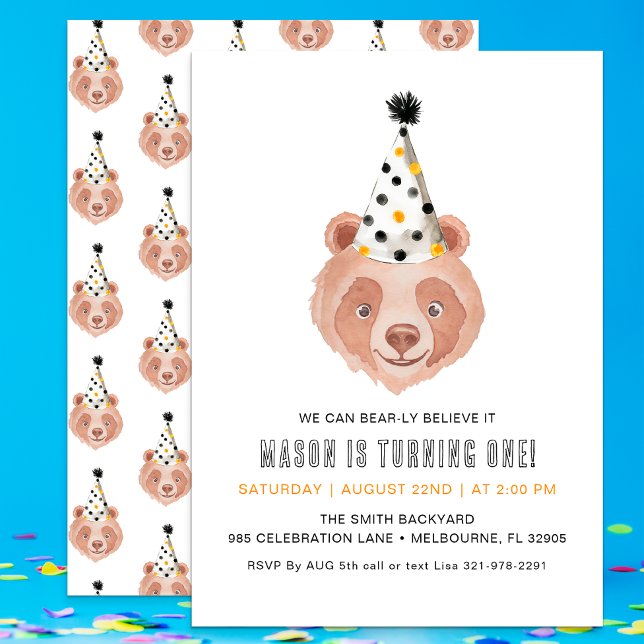 Bärenstäbchen - Einladung zum 1. Geburtstag - Tedd (Bear-y Cute Birthday Invite)