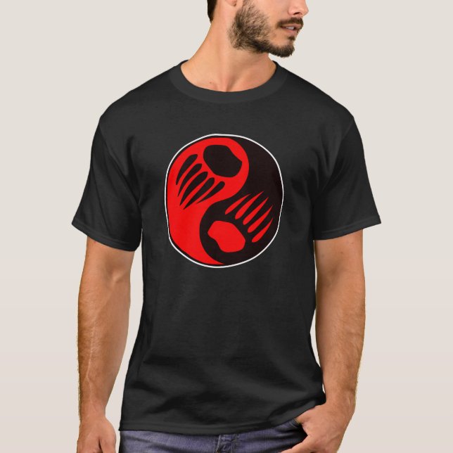 Bärentatze Yin Yang Schwarzes T-Shirt (Vorderseite)