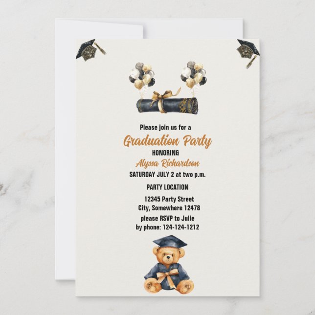 Bärenteddy and hats Graduation Party Einladung (Vorderseite)