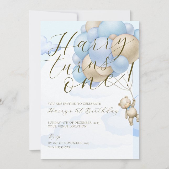 Bärenthema Kinder 1. Geburtstag Einladung (Vorderseite)