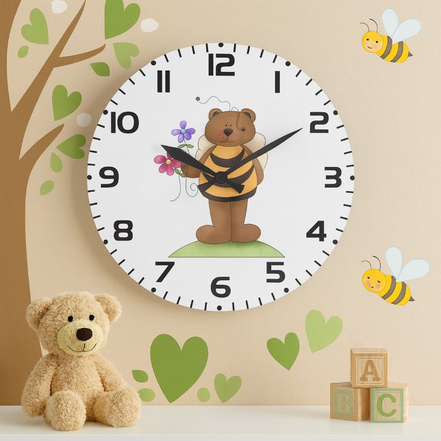 Bärenverkleidung mit Blume Große Wanduhr (Von Creator hochgeladen)