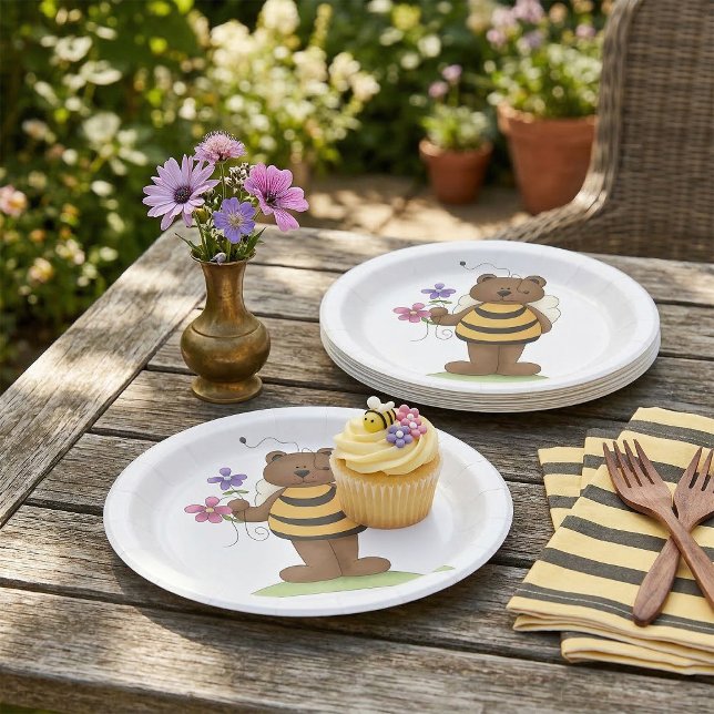 Bärenverkleidung mit Blume Pappteller (Von Creator hochgeladen)