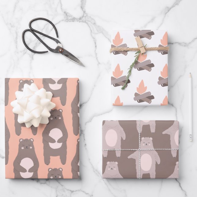 Bärenverpackungsblätter für Camping Geschenkpapier Set (Vorderseite)