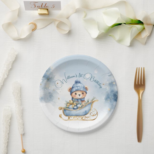 Bärenweihnachtsfest zum ersten Geburtstag Winter Pappteller (Hochzeit)