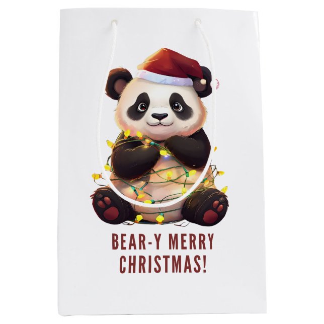 Bäreny Frohe Weihnachten! Playful Panda Geschenkta Mittlere Geschenktüte (Vorderseite)
