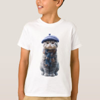 Barett Karo Schal Katzenillustration Kinder