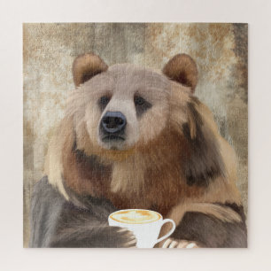 Barey Awake Grizzly Bären Sipping Coffee Puzzle