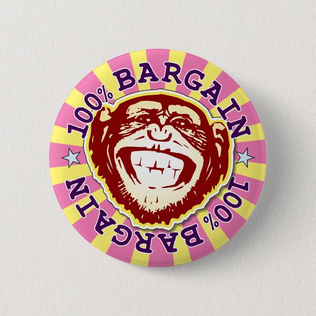 Bargain 100% Funny Funky Monkey Abzeichen Button (Vorderseite)