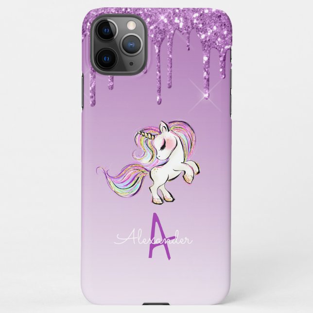 BARGAIN Haushalt Personalisiert Einhorn Lila Glitz iPhone Hülle (Rückseite)