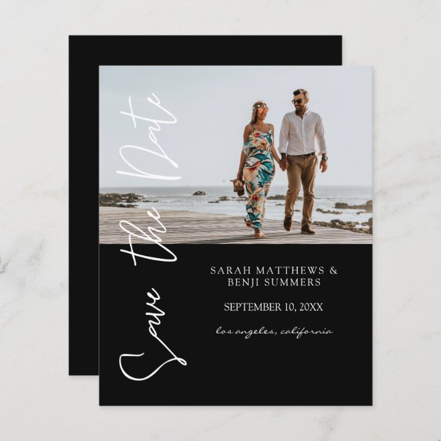 Bargin Foto und Typografie Save the Date Schwarz 4 (Vorne/Hinten)