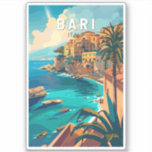 Bari Italien Reisen Kunst Vintag Aufkleber<br><div class="desc">Bari Retro Vektor Reise Design. Bari ist eine Hafenstadt an der Adria und die Hauptstadt der süditalienischen Region Apulien.</div>