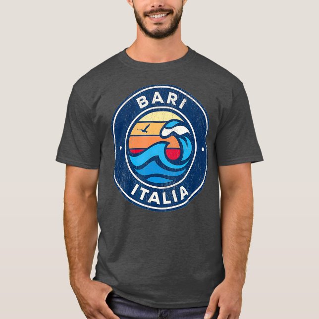Bari Italy Vintage Waves Design T-Shirt (Vorderseite)