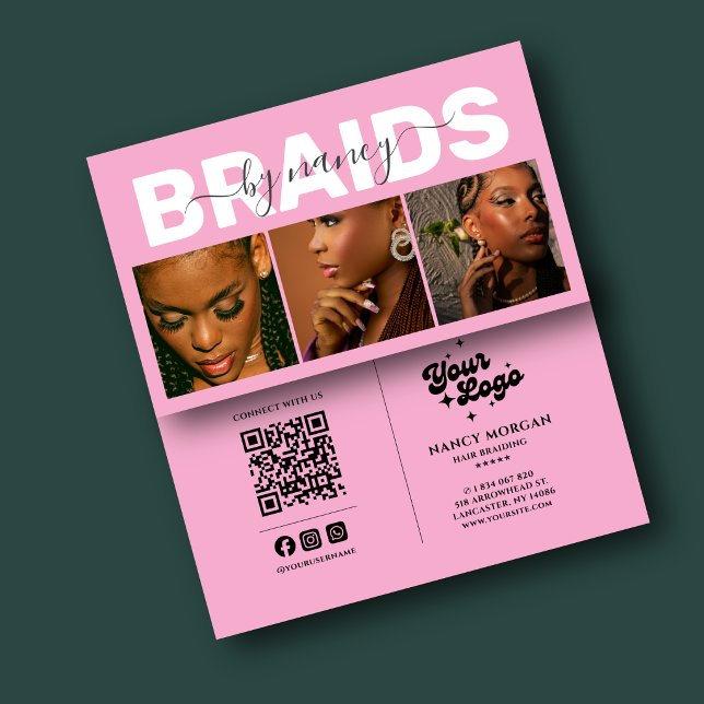 Barids Typografie Foto Qr Code Logo Rosa Visitenkarte (Von Creator hochgeladen)