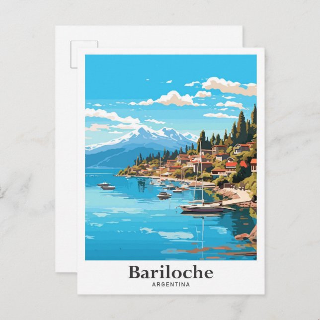 Bariloche Argentinien Vintage Reise Illustration Postkarte (Vorne/Hinten)