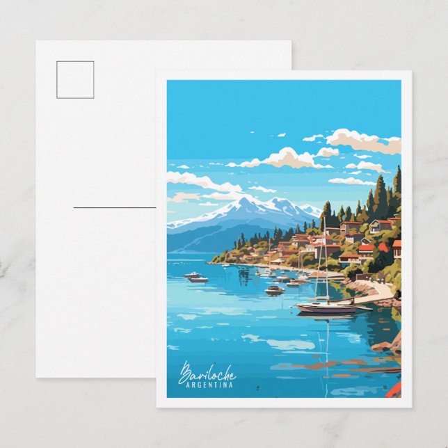 Bariloche Argentinien Vintage Reise Illustration Postkarte (Vorne/Hinten)