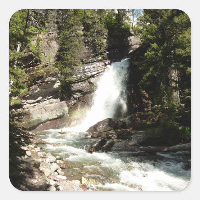 Baring Falls at Glacier National Park Quadratischer Aufkleber (Vorderseite)