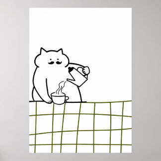 Barista-Katze – Kaffee einschenkende Katzenillustr Poster
