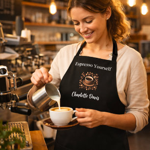 Barista Schwarz-weiße Kaffeebohnen Name Zitat Schürze