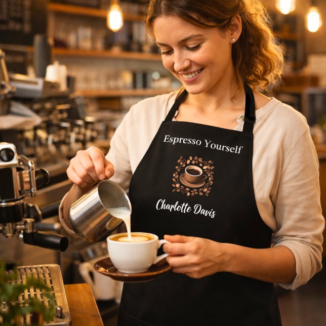 Barista Schwarz-weiße Kaffeebohnen Name Zitat Schürze (Von Creator hochgeladen)