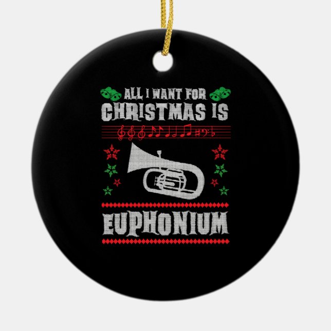 Baritone Euphonium Ugly Christmas Sweater Style Keramik Ornament (Vorne)