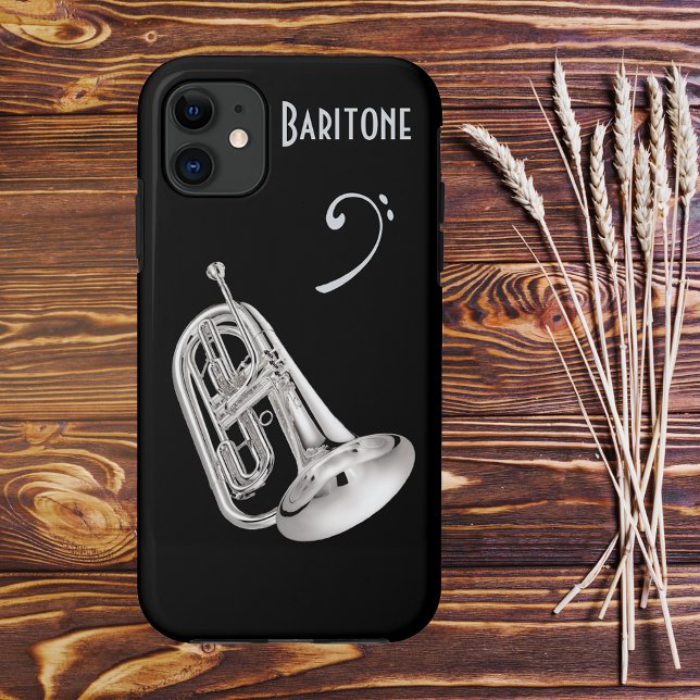 Baritone Horn in Silver Case-Mate iPhone Hülle (Baritone Horn in Silver with Custom Text Line Phone Case)