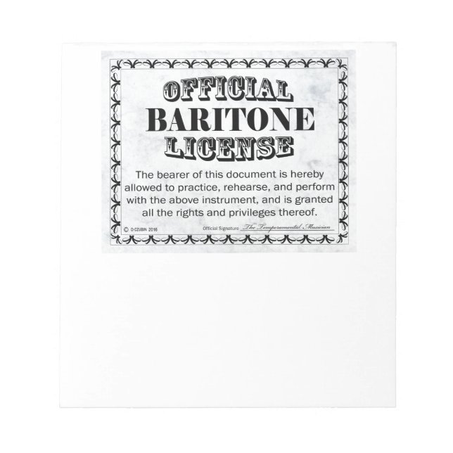 Baritone Lizenz Notizblock (Vorderseite)