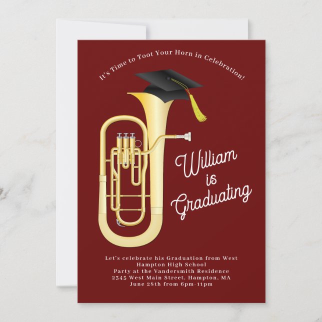 Baritone Musician Graduation Party Music Einladung (Vorderseite)