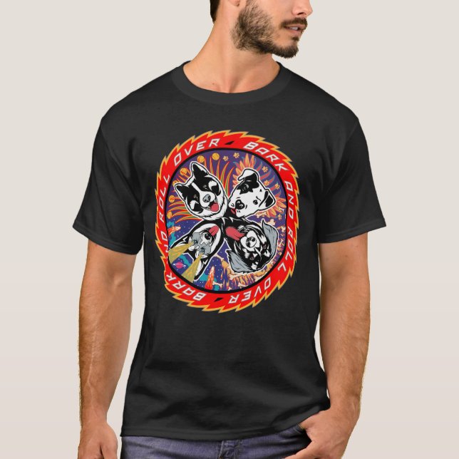 Bark and Roll Over Kiss Rock Parody Hundeshirt T-Shirt (Vorderseite)